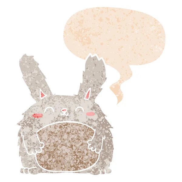 Dessin animé lapin poilu et bulle de parole dans un style texturé rétro — Image vectorielle