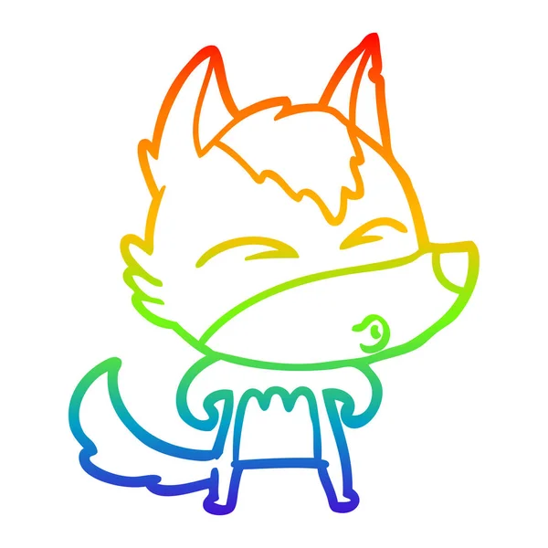 Regenbogen-Gradienten-Linie Zeichnung Cartoon Wolf Pfeifen — Stockvektor