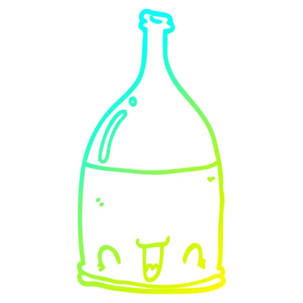Línea de gradiente frío dibujo botella de vino de dibujos animados — Vector de stock