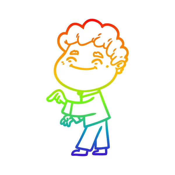 Arco iris gradiente línea dibujo dibujos animados hombre amigable — Vector de stock