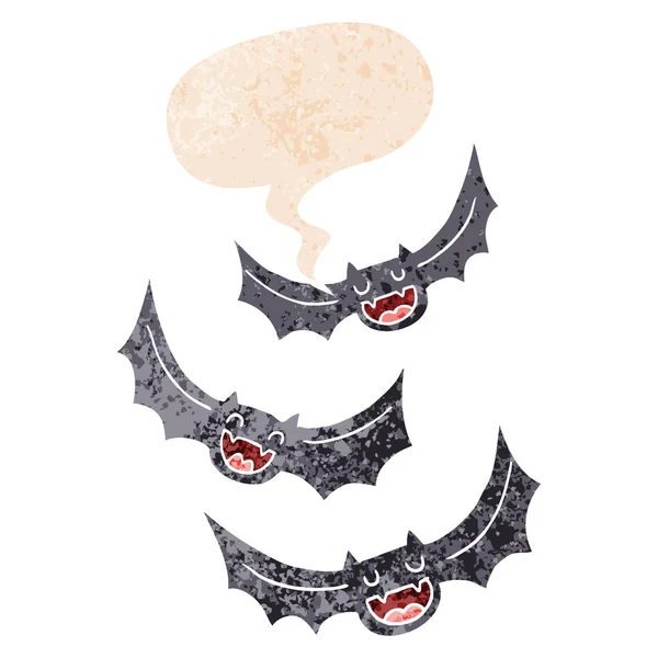 Pipistrelli vampiro dei cartoni animati e bolla discorso in stile retrò testurizzato — Vettoriale Stock