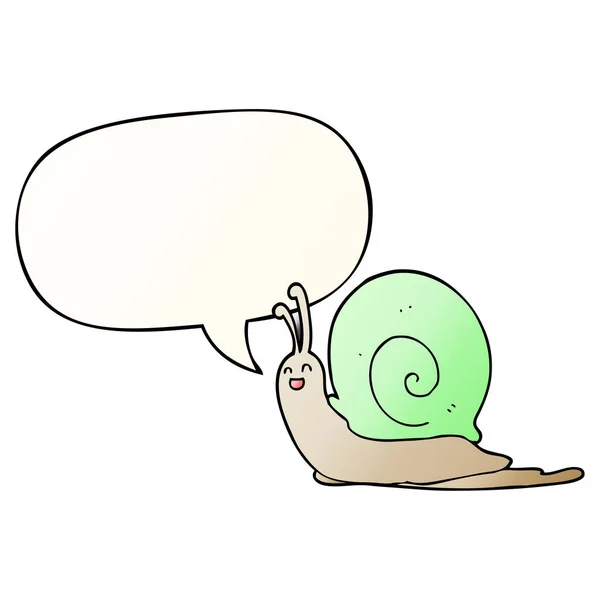 Escargot de dessin animé et bulle d'expression dans le style de dégradé lisse — Image vectorielle