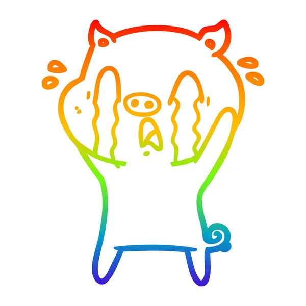 Regenboog gradiënt lijntekening huilen varken cartoon — Stockvector