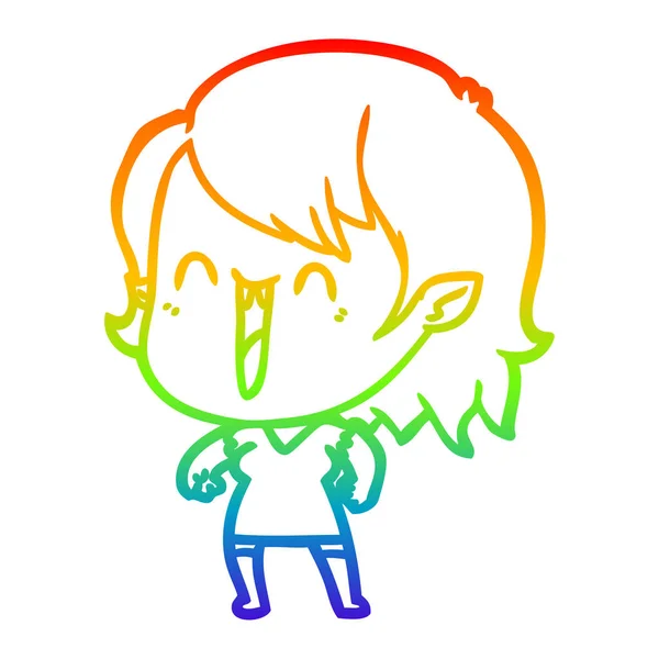 Rainbow gradient ligne dessin mignon dessin animé heureux vampire fille — Image vectorielle