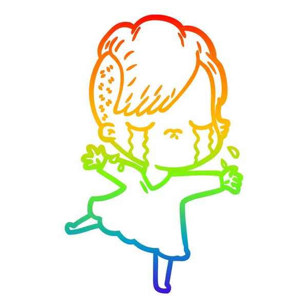 Rainbow gradient ligne dessin dessin animé pleurer fille — Image vectorielle