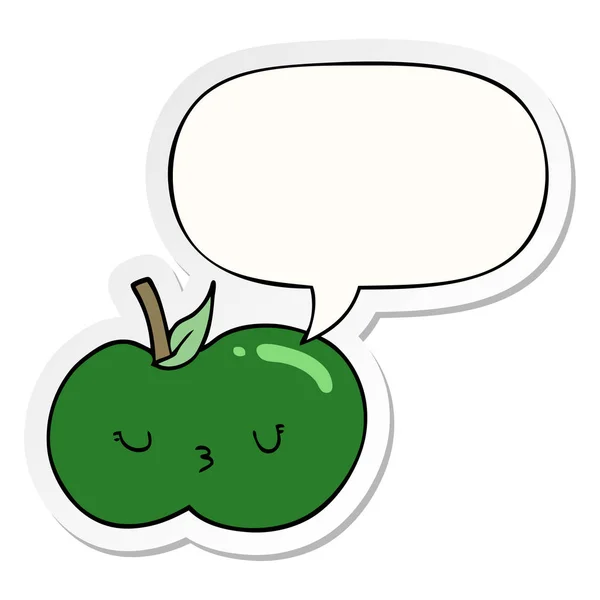 Cartoon cute Apple en toespraak bubble sticker — Stockvector