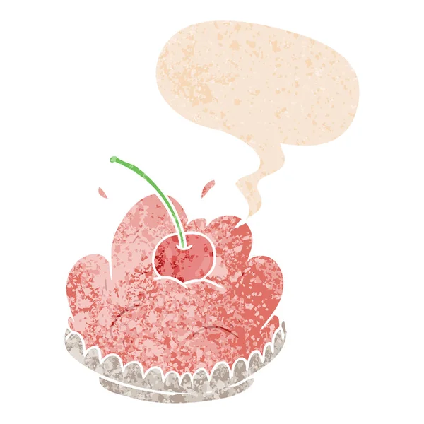Cartoon dessert and speech bubble in retro textured style — Stock Vector