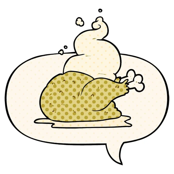 Dessin animé poulet entier cuit et bulle de discours dans la bande dessinée sty — Image vectorielle