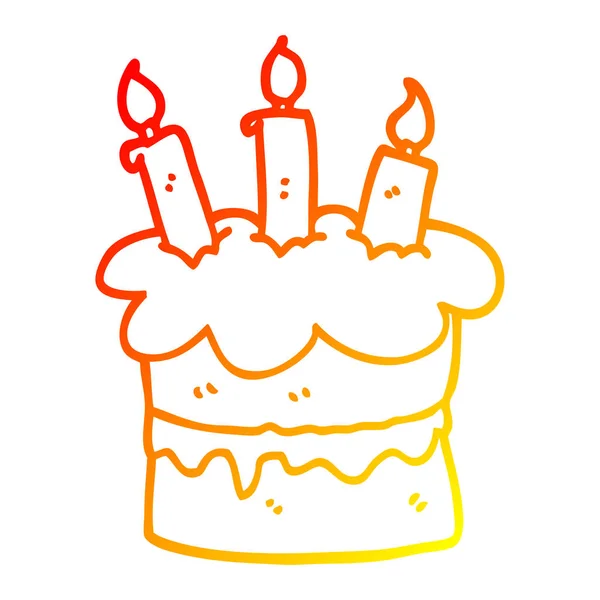 따뜻한 그라데이션 라인 그리기 만화 생일 케이크 — 스톡 벡터