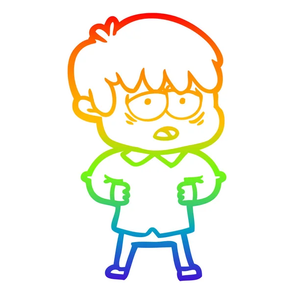 虹のグラデーションライン描画漫画疲れた少年 — ストックベクタ