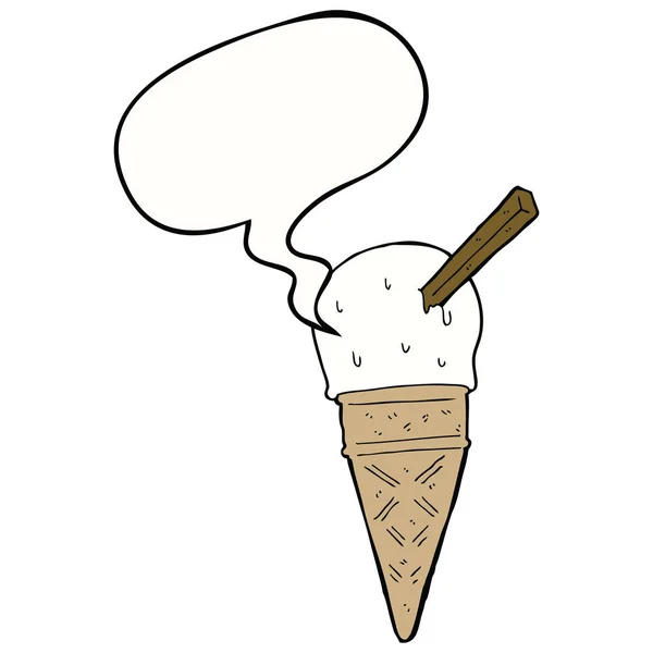 Мультфильм мороженое и речевой пузырь — стоковый вектор