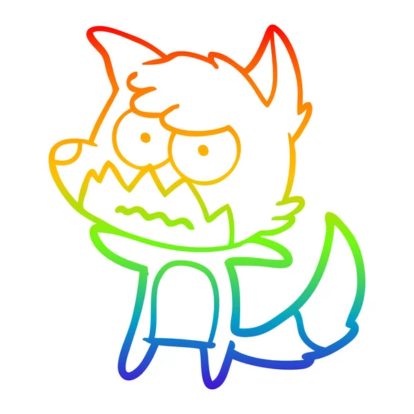 Rainbow gradient line drawing cartoon annoyed fox — Stock Vector