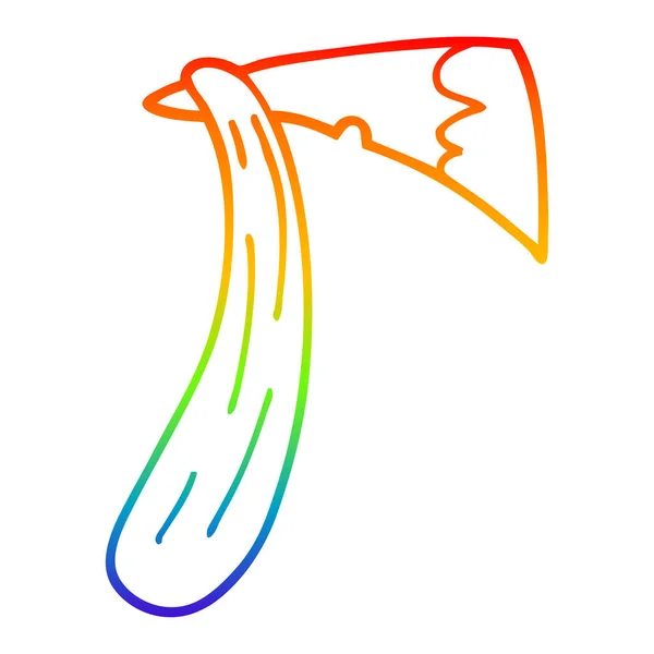 Regenboog gradiënt lijntekening cartoon van een bijl — Stockvector