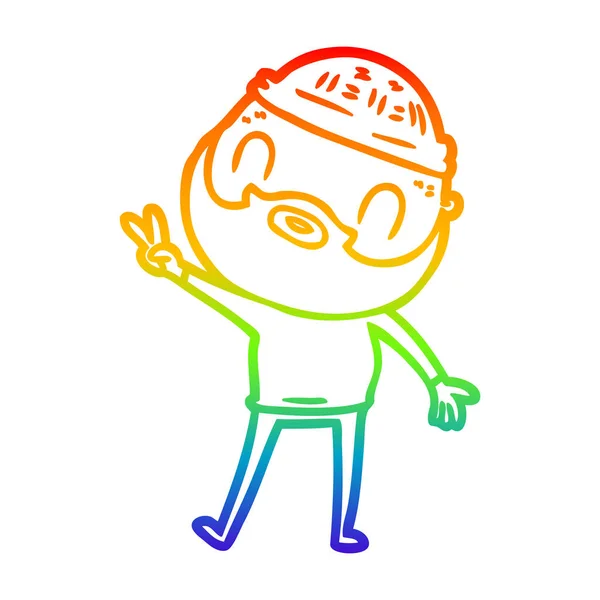 Rainbow gradient line drawing cartoon bearded man — Stock Vector