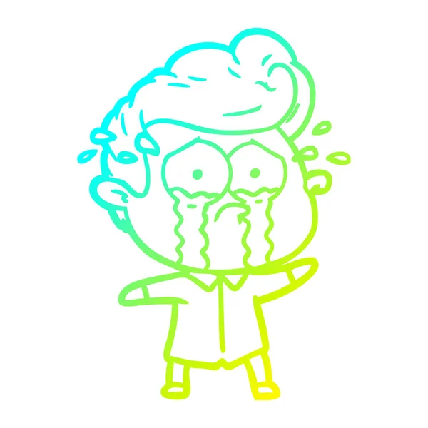Kalte Gradientenlinie Zeichnung Karikatur weinender Mann — Stockvektor