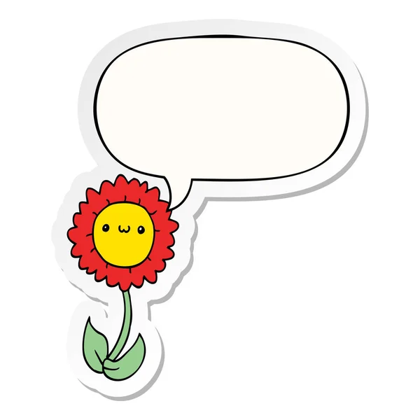 Flor de desenho animado e adesivo de bolha de fala — Vetor de Stock