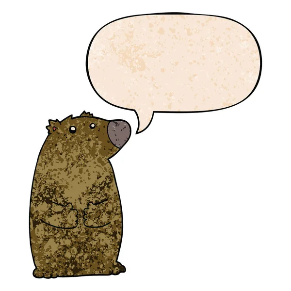 Urso dos desenhos animados e bolha de fala em estilo de textura retro — Vetor de Stock