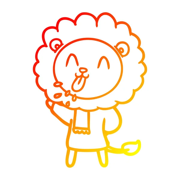 暖かいグラデーションラインは幸せな漫画のライオンを描きます — ストックベクタ