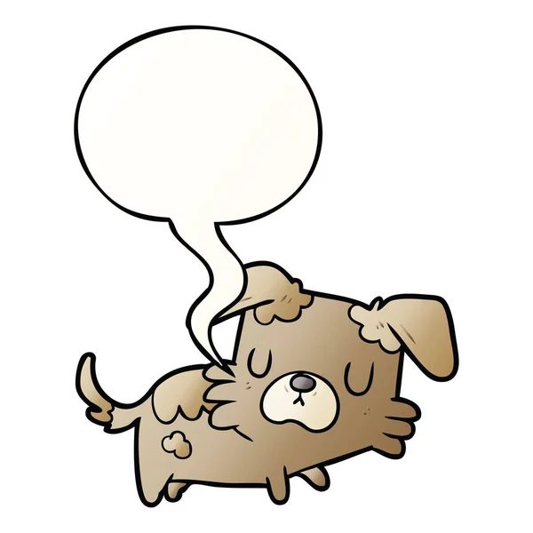 Düzgün degrade tarzında karikatür küçük köpek ve konuşma balonu — Stok Vektör