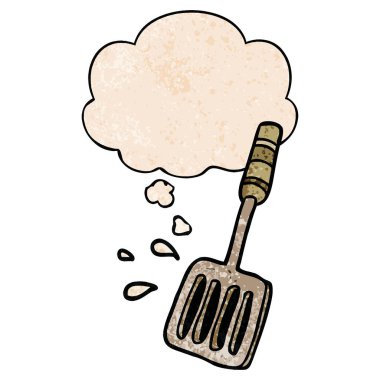 karikatür mutfak spatula ve grunge doku pat düşünce balonu