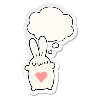 aşk kalp ve bir prin olarak düşünce balonu ile sevimli karikatür tavşan