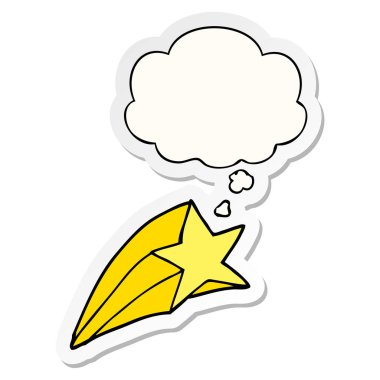 karikatür çekim yıldız ve baskılı bir etiket olarak kabarcık düşünce