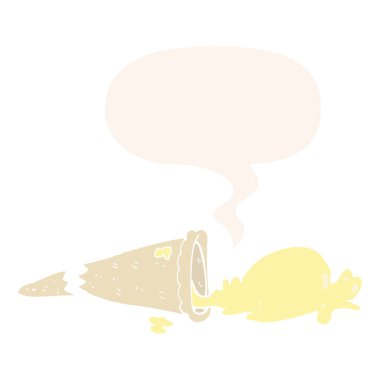 karikatür retro tarzıdondurma ve konuşma balonu düştü