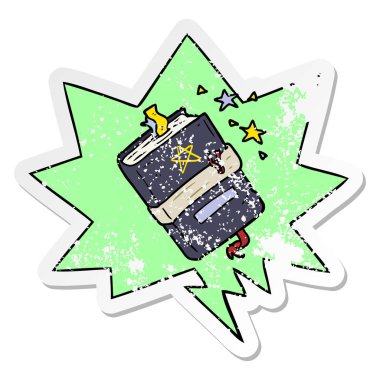 büyü ve konuşma balonu sıkıntılı stic karikatür cadı kitabı