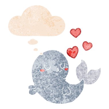 retro dokulu aşk ve düşünce balonu sevimli karikatür balina 