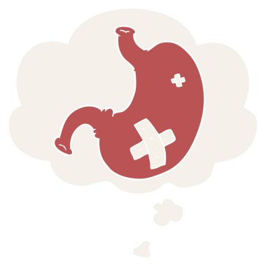 retro tarzında karikatür mide ve düşünce balonu