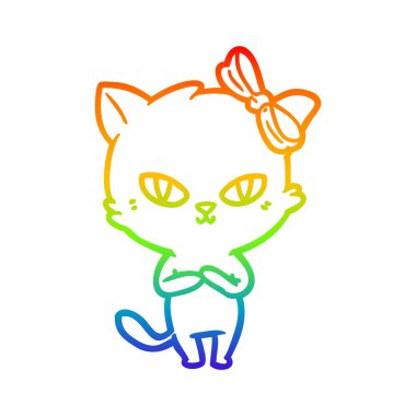 gökkuşağı degrade çizgi çizim sevimli karikatür kedi