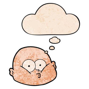 karikatür meraklı kel adam ve grunge doku pa düşünce balonu