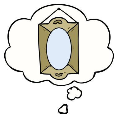 karikatür ayna ve düşünce balonu