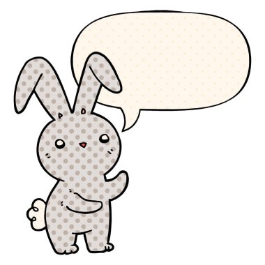 çizgi roman tarzında sevimli karikatür tavşan ve konuşma balonu