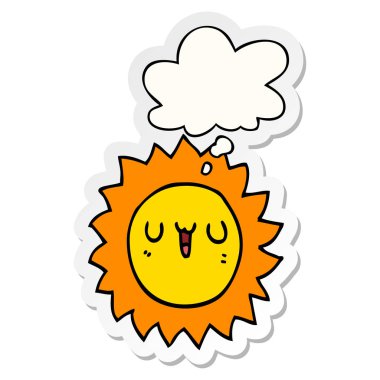 karikatür güneş ve baskılı bir etiket olarak kabarcık düşünce