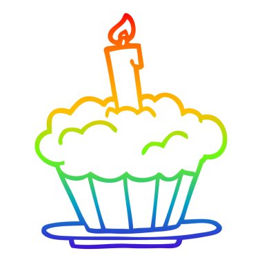 gökkuşağı gradyan çizgi çizim karikatür doğum günü pastası