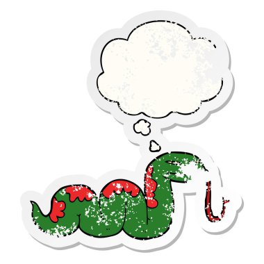 çizgi film slithering yılan ve sıkıntılı yıpranmış olarak kabarcık düşünce