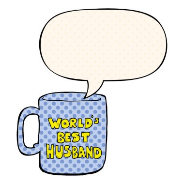 çizgi roman tarzında dünyanın en iyi koca kupa ve konuşma balonu