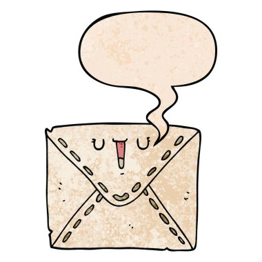 retro doku tarzında karikatür zarf ve konuşma balonu