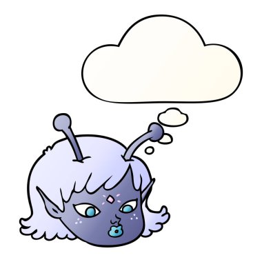 çizgi film yabancı uzay kız yüz ve pürüzsüz gradi kabarcık düşünce