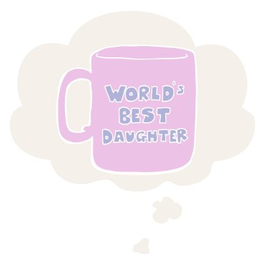 retro tarzında dünyanın en iyi kızı kupa ve düşünce balonu