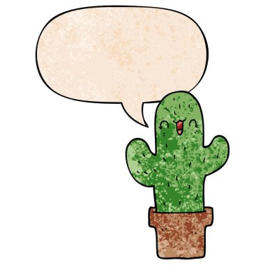 retro doku tarzında karikatür kaktüs ve konuşma balonu