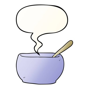 karikatür çorba kase ve pürüzsüz degrade tarzında konuşma balonu