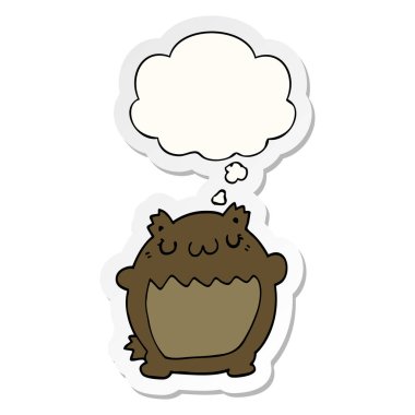 karikatür ayı ve baskılı bir etiket olarak kabarcık düşünce