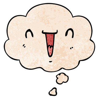 sevimli mutlu karikatür yüz ve grunge doku pat düşünce balonu