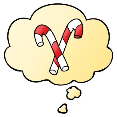 karikatür şeker kamışı ve pürüzsüz degrade tarzında düşünce balonu