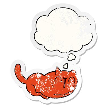 mutlu karikatür kedi ve sıkıntılı yıpranmış sticke olarak kabarcık düşündüm