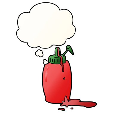 karikatür ketçap şişe ve pürüzsüz degrade sty düşünce kabarcık