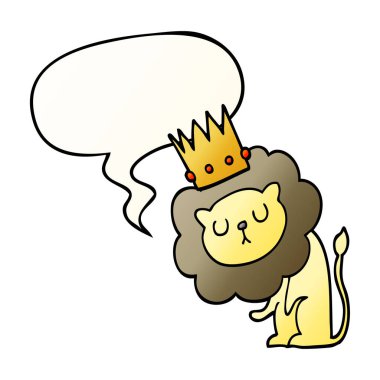 karikatür aslan ve taç ve konuşma balonu pürüzsüz degrade stil