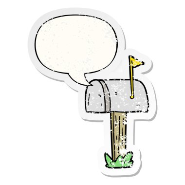 karikatür posta kutusu ve konuşma balonu sıkıntılı etiket